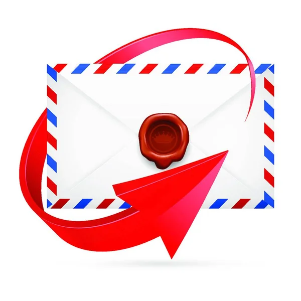 Avia Mail Enveloppe Met Zegel Het Midden Rode Pijl Rond — Stockvector