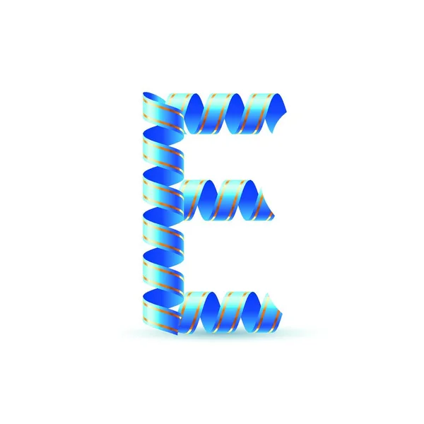 字母E 蓝色卷曲闪光缎带 — 图库矢量图片