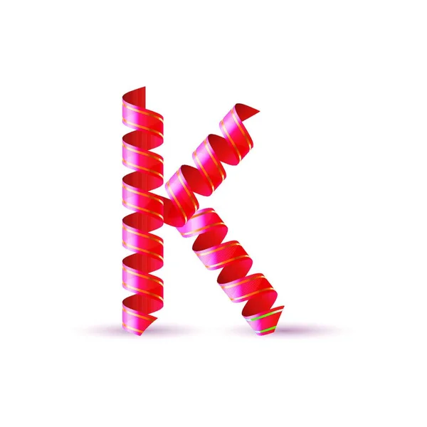 赤い丸みを帯びた光沢のあるリボンで作られた手紙K — ストックベクタ