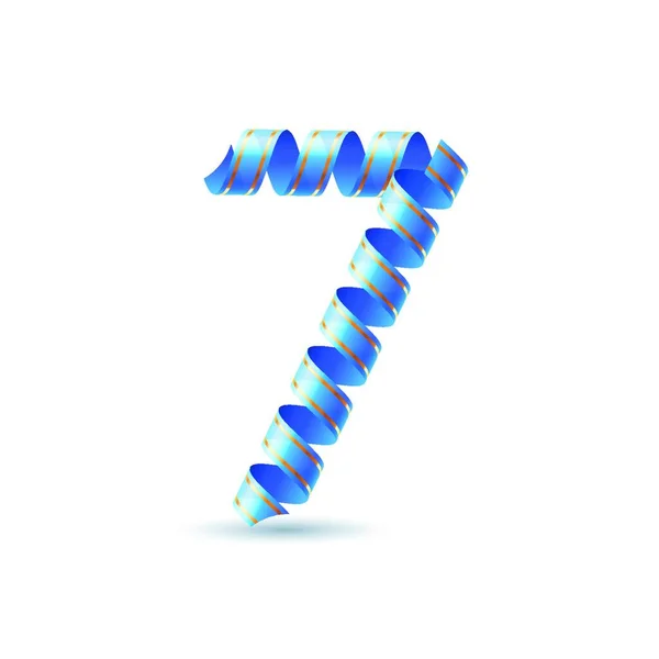 七号由蓝色卷曲闪光缎带制成 — 图库矢量图片