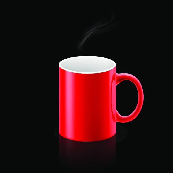 Red Office Mug Small Stream Smoke Black Background — Stock Vector