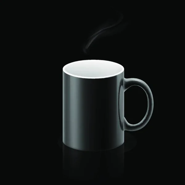 Black Office Mug Small Stream Smoke Black Background — Stock Vector