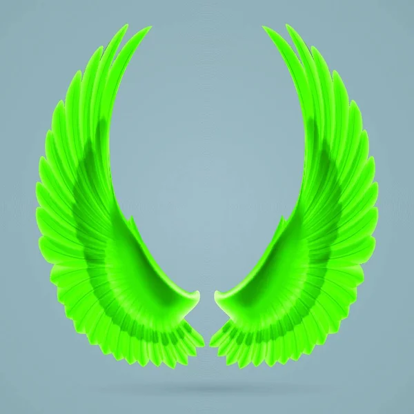 Inspirerende Groene Vleugels Apart Getekend Een Grijze Achtergrond — Stockvector