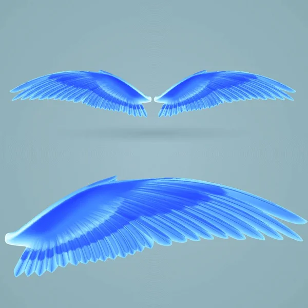 Inspirerende Donkerblauwe Vleugels Apart Getekend Een Grijze Achtergrond — Stockvector