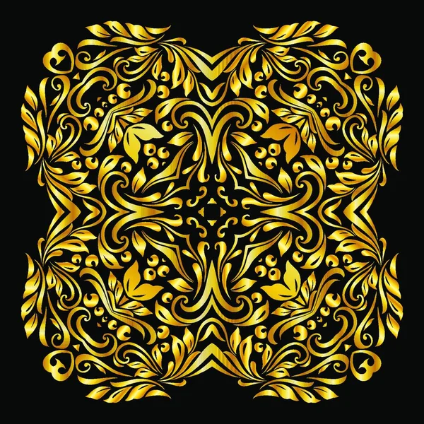 Vector Gold Element Similar Flowers Black Background — Stock Vector