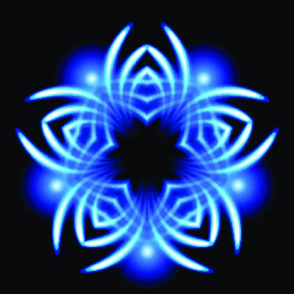 Shiny Blue Snowflake Black Background — Stock Vector