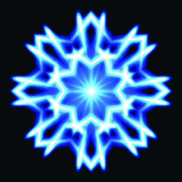Синяя Белая Снежинка Яркий Чёрный Фон — стоковый вектор