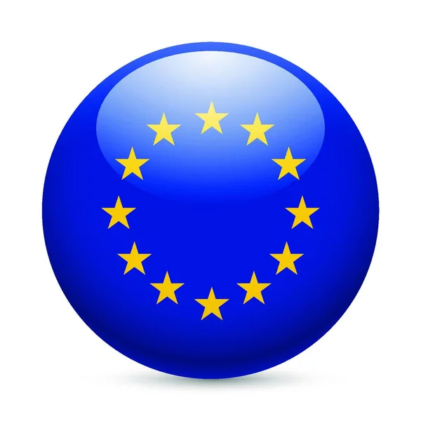 Európai Unió Zászlója Mint Kerek Fényes Ikon Uniós Zászlóval Ellátott — Stock Vector