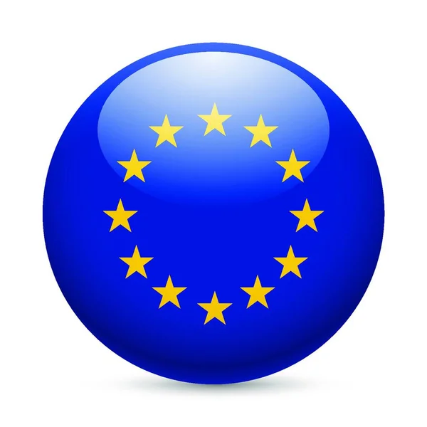 Drapeau Union Européenne Comme Icône Ronde Brillante Bouton Avec Drapeau — Image vectorielle