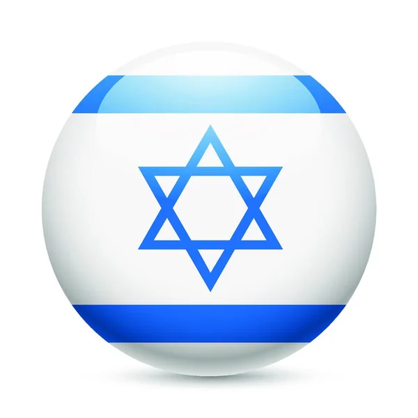 Bandera Israel Como Icono Brillante Redondo Botón Con Bandera Israelí — Vector de stock