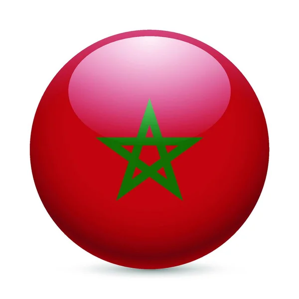 Die Flagge Marokkos Als Rundes Hochglanzsymbol Knopf Mit Marokkanischer Flagge — Stockvektor