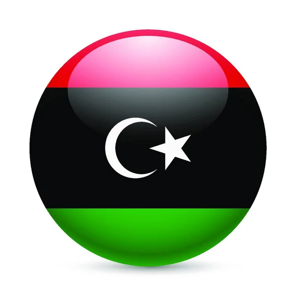 Die Flagge Libyens Als Rundes Hochglanzsymbol Knopf Mit Libyscher Flagge — Stockvektor