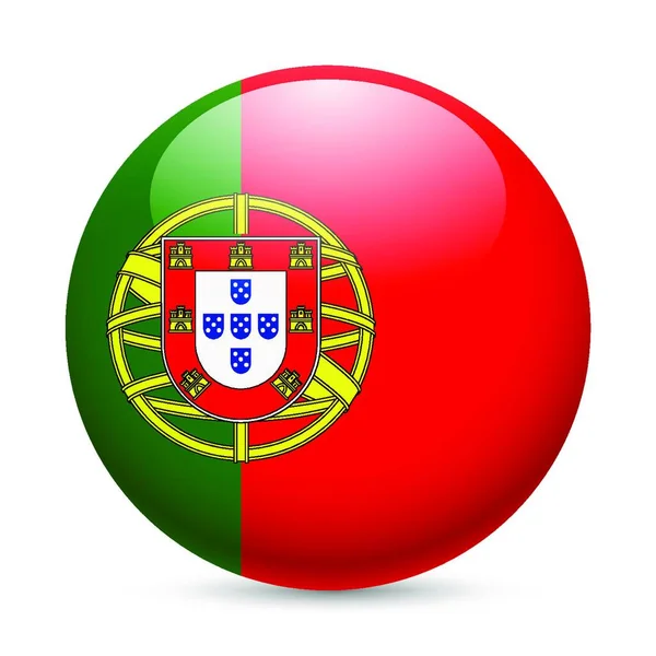 Bandiera Del Portogallo Come Icona Rotonda Lucida Pulsante Con Bandiera — Vettoriale Stock