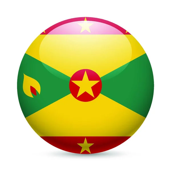 丸い光沢のあるアイコンとしてグレナダの旗 グレナダ国旗ボタン — ストックベクタ