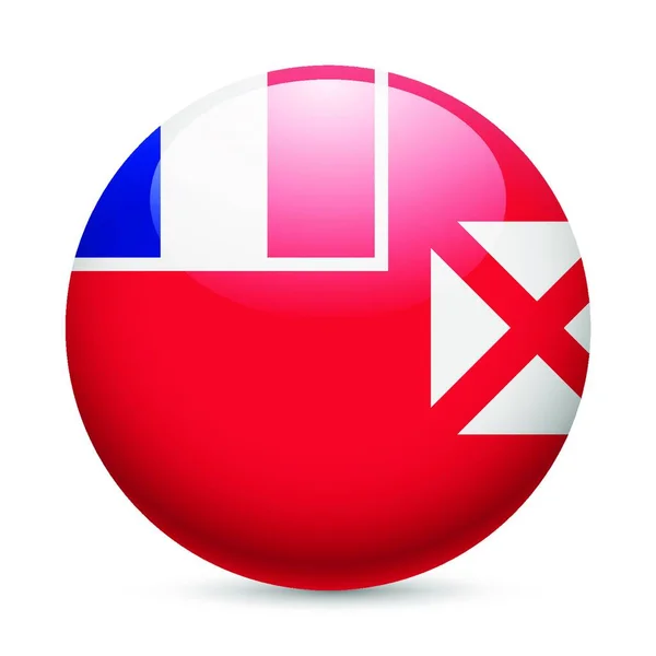 Bandera Wallis Futuna Como Icono Brillante Redondo Botón Con Diseño — Vector de stock