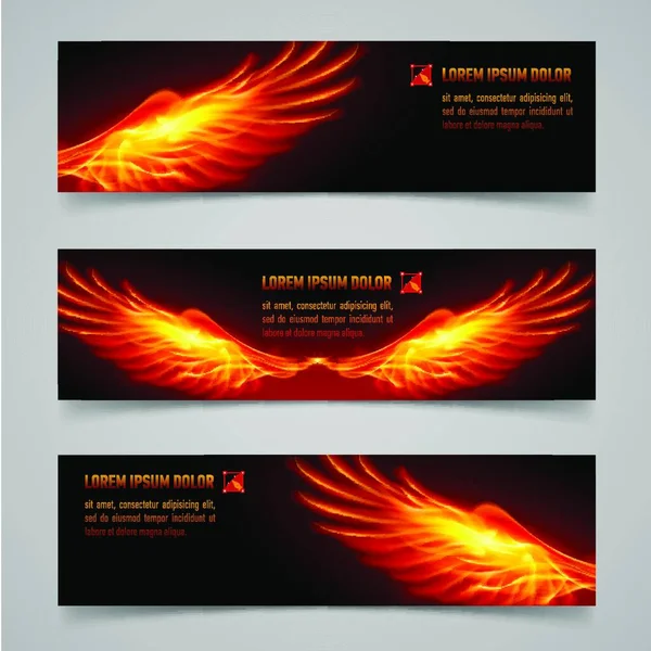 Мистические Баннеры Оранжевыми Пылающими Крыльями Вашего Дизайна — стоковый вектор