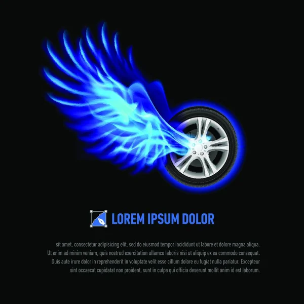 Мощное Колесо Голубыми Пылающими Крыльями Вашего Дизайна — стоковый вектор