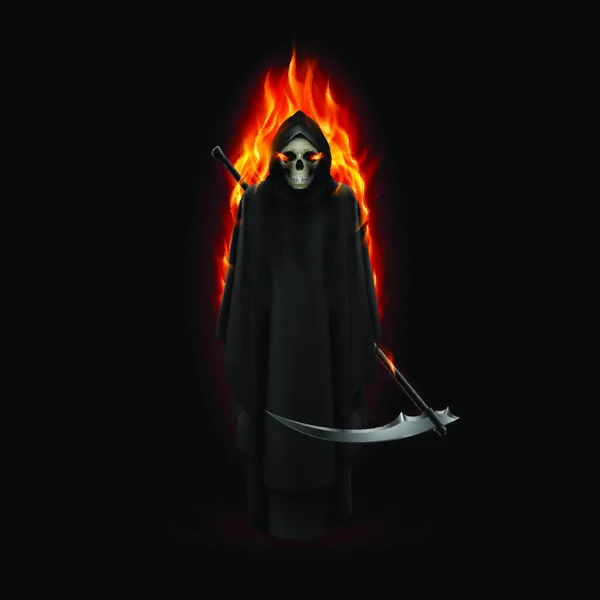 Grim Reaper Flamme Orange Sur Fond Noir — Image vectorielle