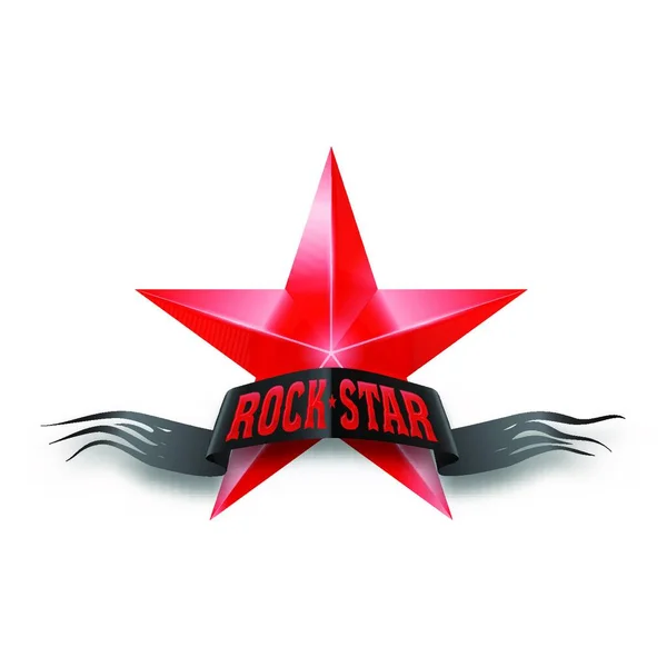 Estrela Vermelha Com Banner Rock Star Rasgado Preto Ilustração Sobre — Vetor de Stock