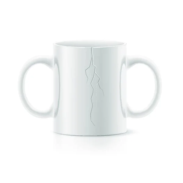 Tazza Bianca Incrinata Con Due Maniglie Fondo Bianco — Vettoriale Stock