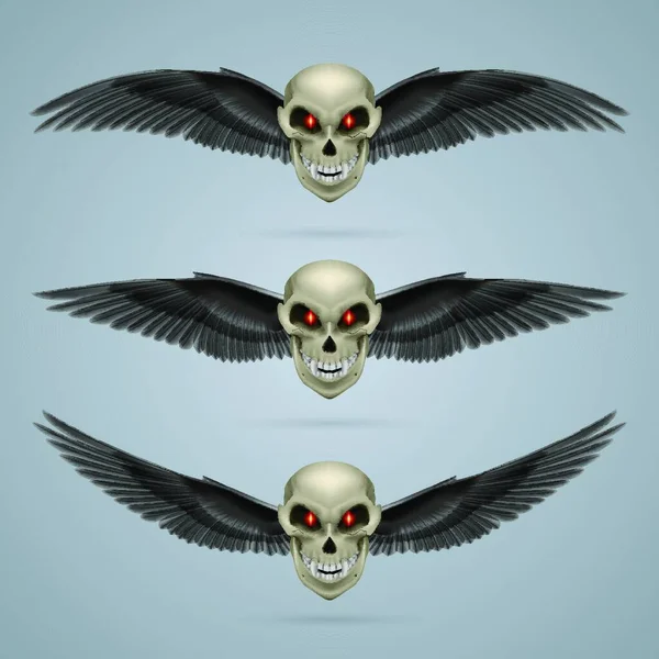 Τρία Τρομακτικά Μεταλλαγμένα Κρανία Μαύρα Φτερά — Διανυσματικό Αρχείο