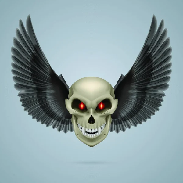 Ďábelsky Vypadající Zmutovaná Lebka Černými Křídly — Stockový vektor