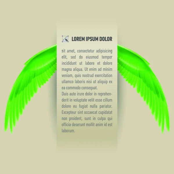 Papier Met Tekst Met Groene Vleugels Aan Beide Zijden — Stockvector