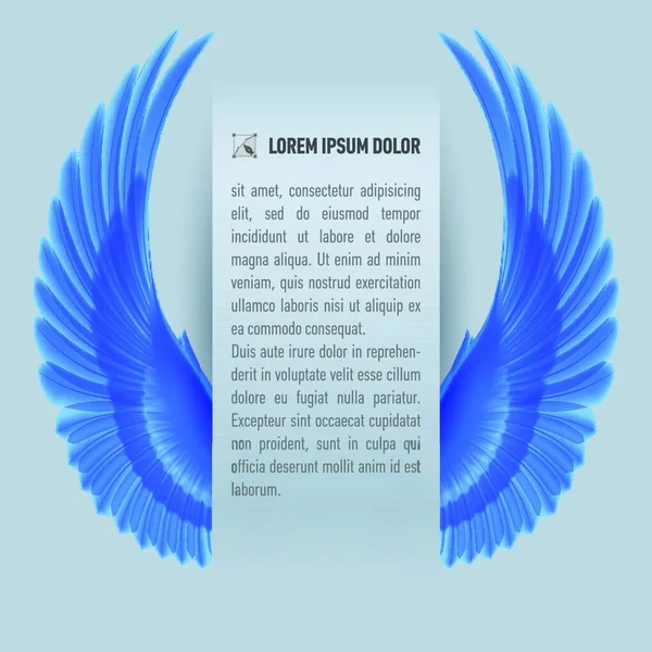 Papier Met Tekst Met Blauwe Vleugels Aan Beide Zijden — Stockvector