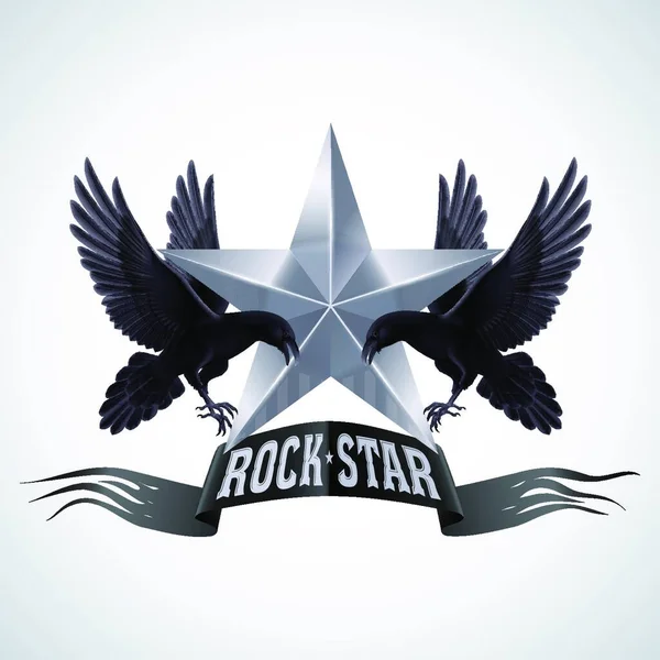 Banner Rock Star Blanco Negro Con Dos Cuervos — Vector de stock