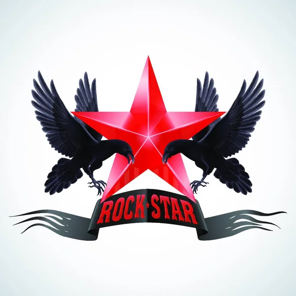 Rock Star Banner Röd Färg Med Två Korpar — Stock vektor