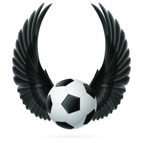 Emblema Realistă Mingii Fotbal Aripi Negre Ridicate — Vector de stoc