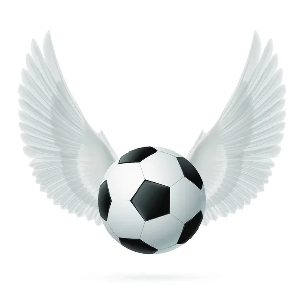 Realistic Soccer Ball Emblem White Wings — Stock Vector