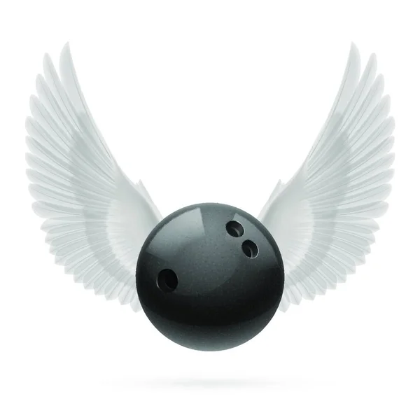 Ballon Bowling Noir Avec Emblème Ailes Blanches — Image vectorielle