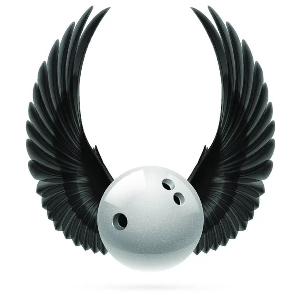 黒い翼を持ち上げる白いボウリングボール — ストックベクタ