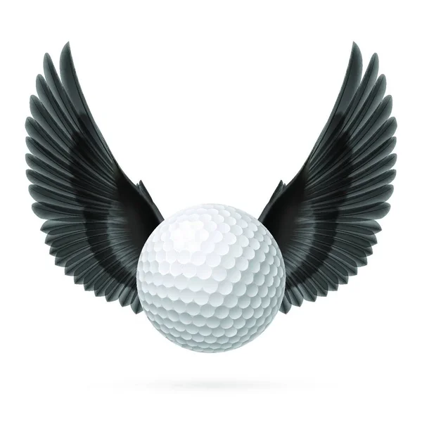 Bola Golf Realista Con Emblema Alas Negras — Vector de stock