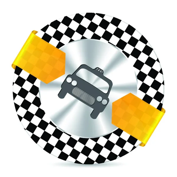 Modèle Badge Taxi Métallique Avec Fond Rond Carreaux — Image vectorielle