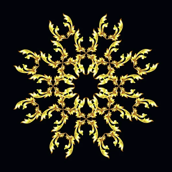 Elément Floral Doré Sur Fond Noir — Image vectorielle