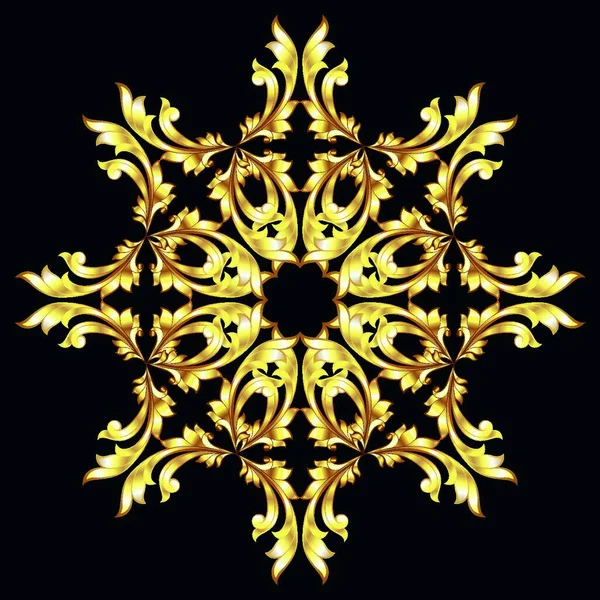 Zlatý Vzor Květinou Černém Pozadí — Stockový vektor