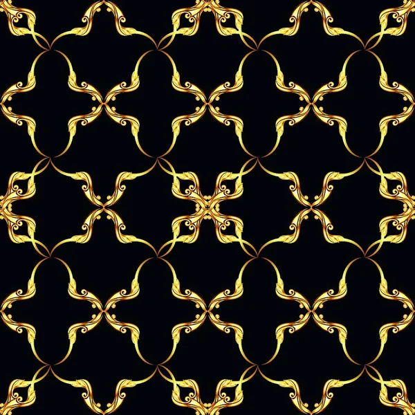 Seamless Gold Floral Pattern Black Background — Stock Vector