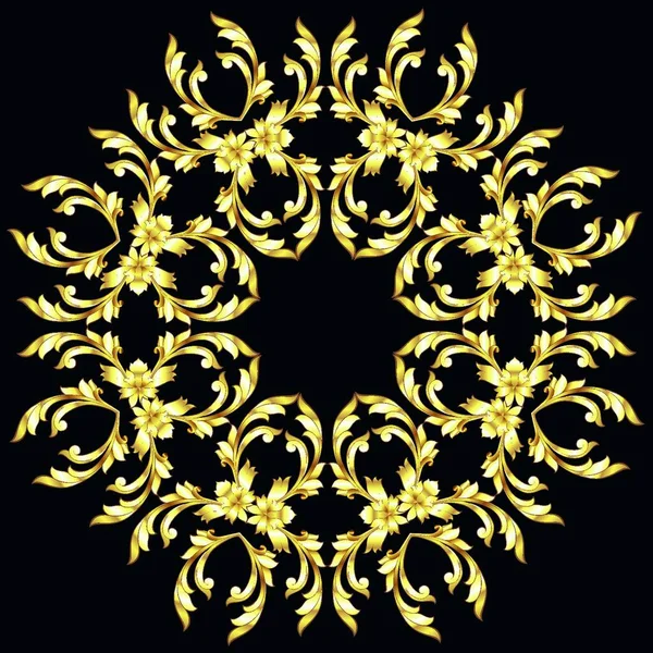 Padrão Floral Ornamentado Dourado Fundo Preto —  Vetores de Stock