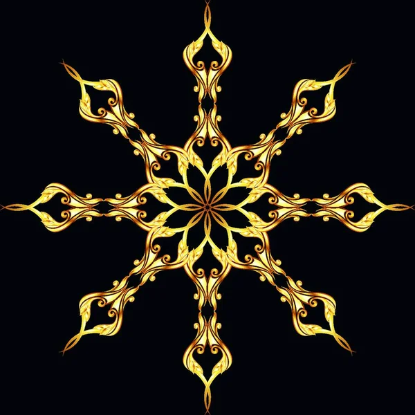 Zlatý Zdobené Květinový Vzor Černém Pozadí — Stockový vektor