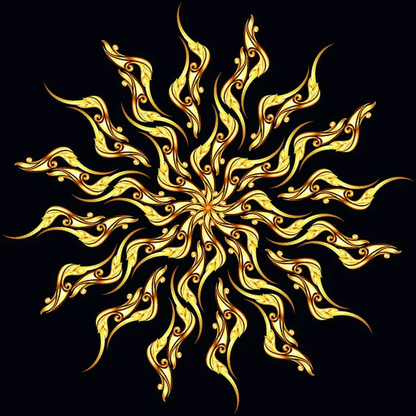 Modelul Floral Aur Fundalul Negru — Vector de stoc
