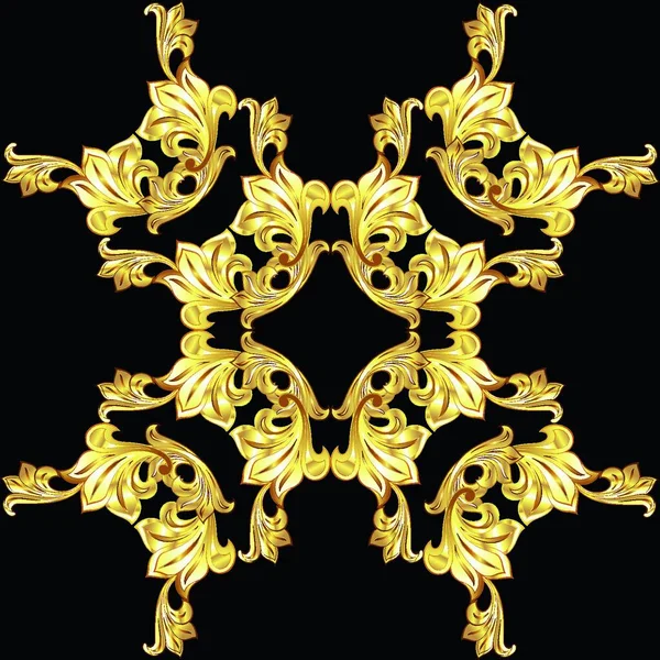 Goldblumenmuster Auf Schwarzem Hintergrund — Stockvektor