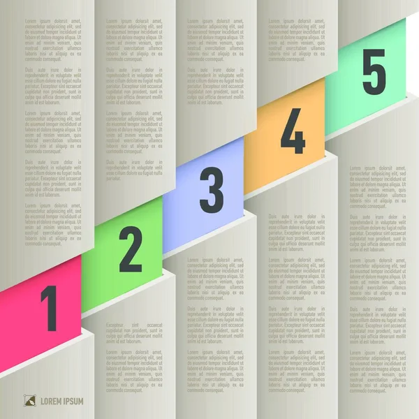 Infografica Vecchio Stile Cartaceo Con Elementi Numerati Colori Ascendenti Uno — Vettoriale Stock