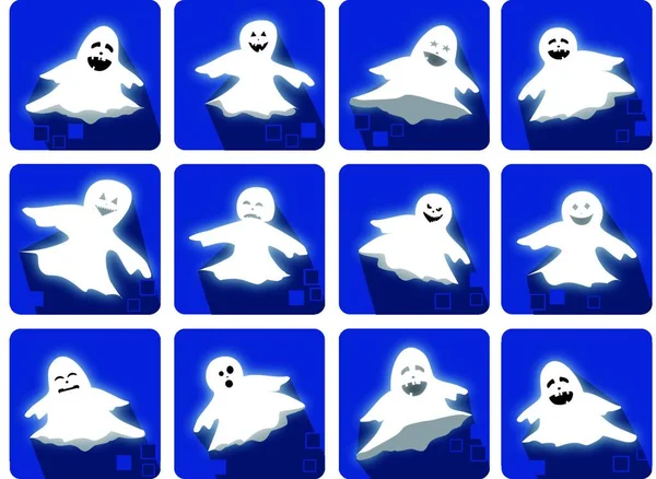Ícones Conjunto Com Fantasmas Engraçados Para Festa Halloween —  Vetores de Stock