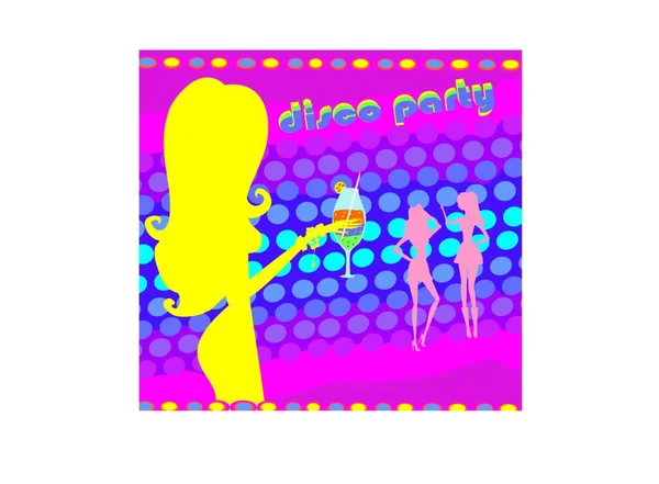 Beautiful Disco Girl Drink Background Disco Party — Stock Vector