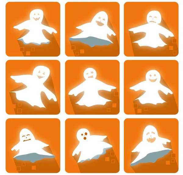 Iconos Con Fantasmas Divertidos Para Fiesta Halloween — Vector de stock