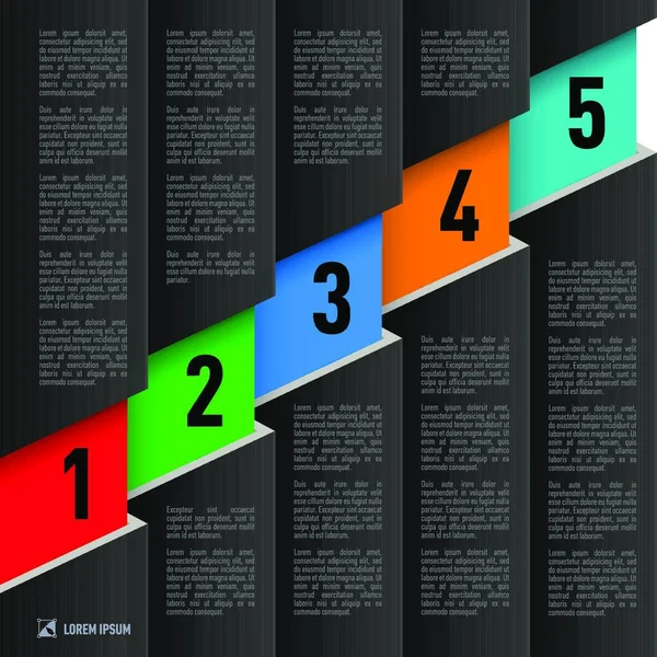 Инфографика Черном Стиле Бумаги Восходящими Цветными Номерными Знаками Одного Пяти — стоковый вектор