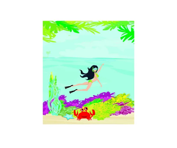 Vector Illustration Beautiful Girl Dives — Stock Vector