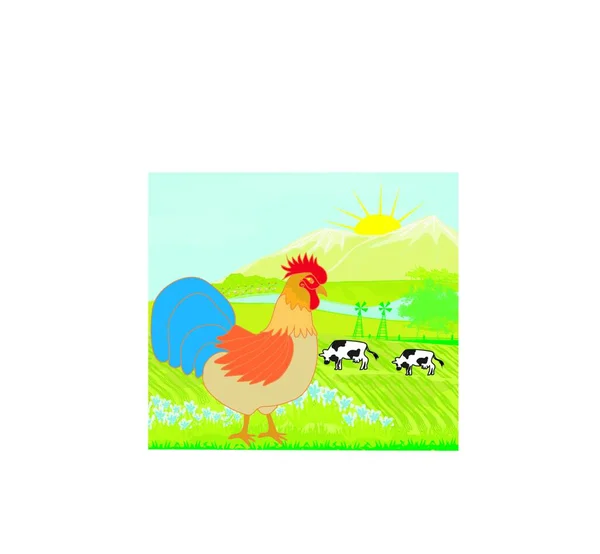 Paisaje Rural Con Lista Vacas — Vector de stock